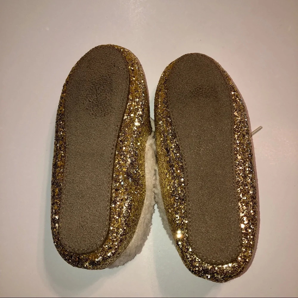 Sz 1 Polo Ralph Lauren Gold Glitter Moccasin Slippers